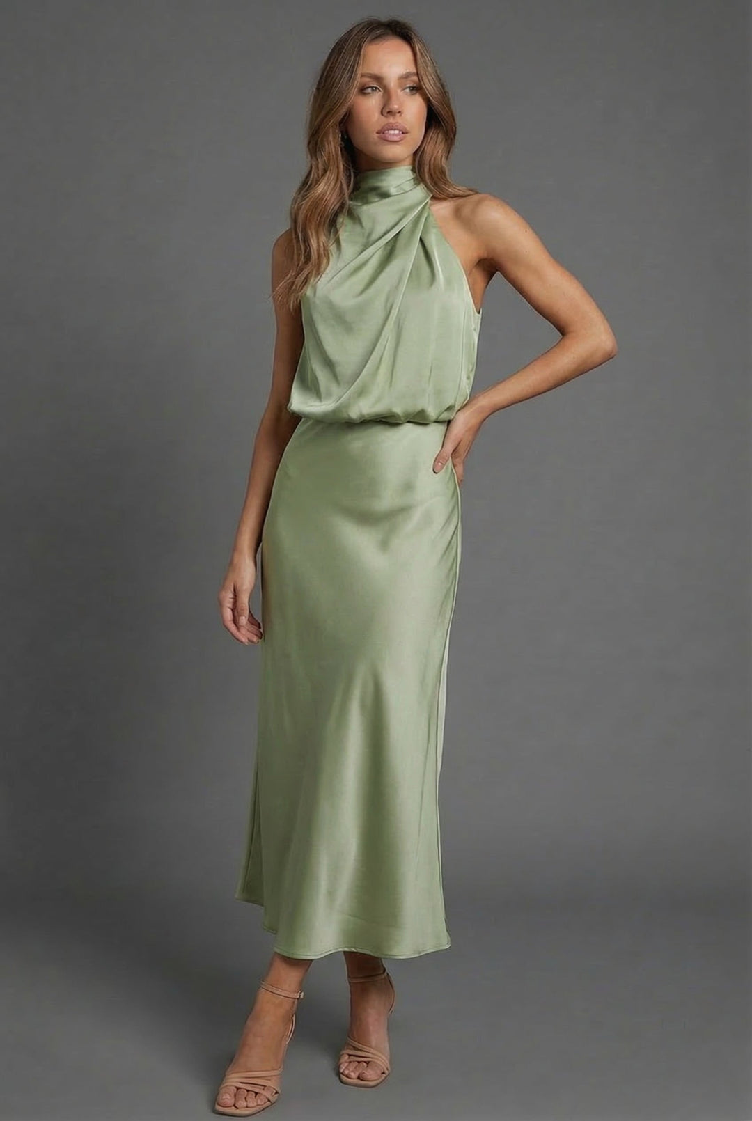 Women's Halterneck Wedding Guest Midi Dress