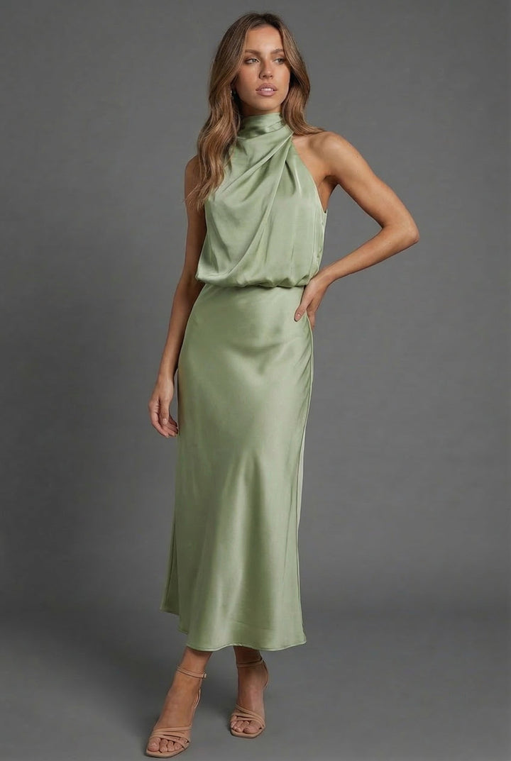 Women's Halterneck Wedding Guest Midi Dress