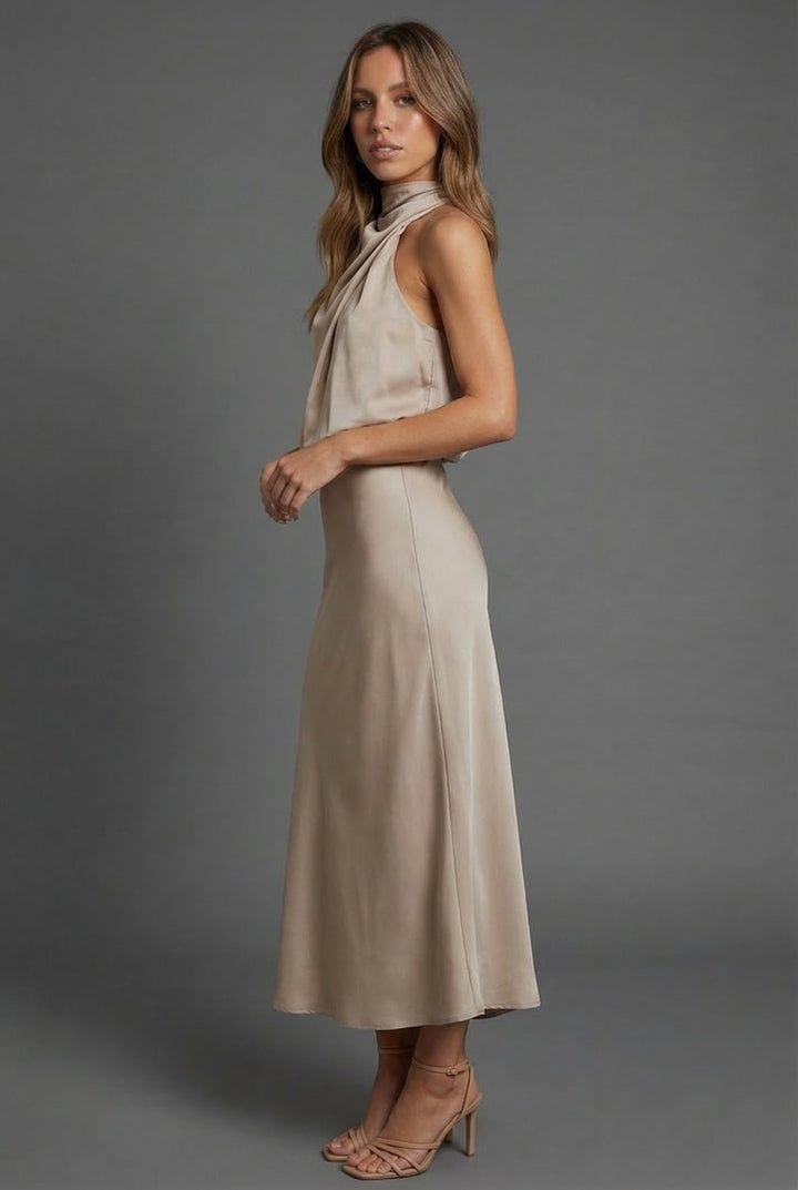 Women's Halterneck Wedding Guest Midi Dress