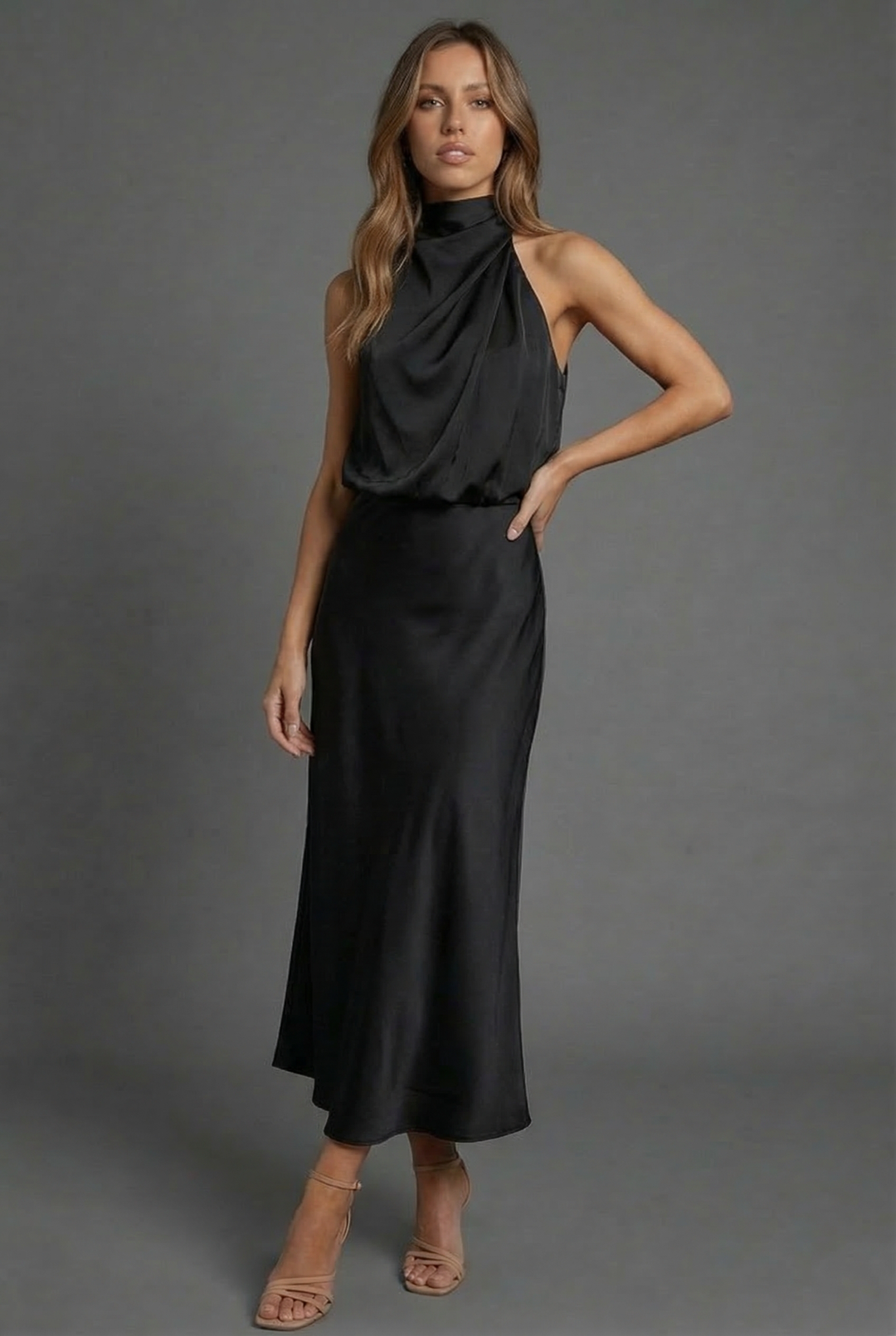 Women's Halterneck Wedding Guest Midi Dress