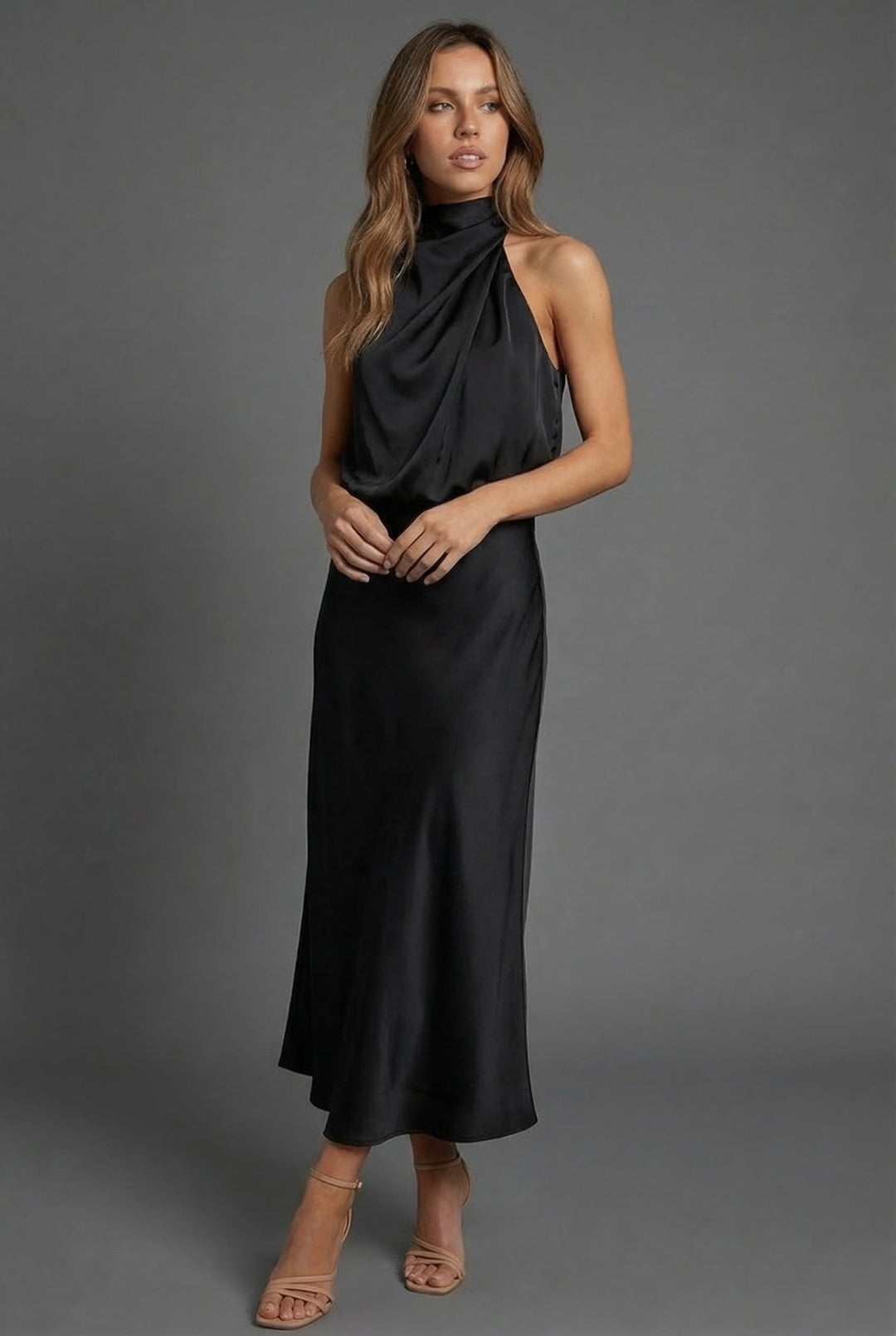 Women's Halterneck Wedding Guest Midi Dress