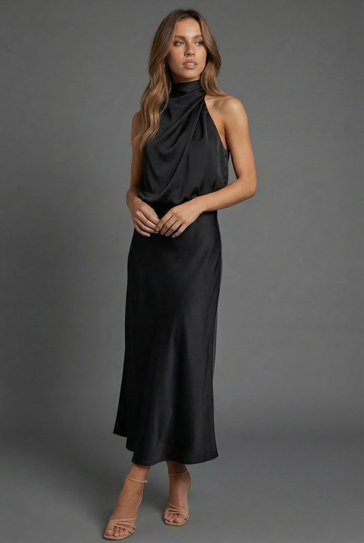 Women's Halterneck Wedding Guest Midi Dress