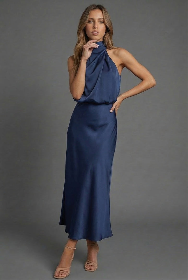 Women's Halterneck Wedding Guest Midi Dress