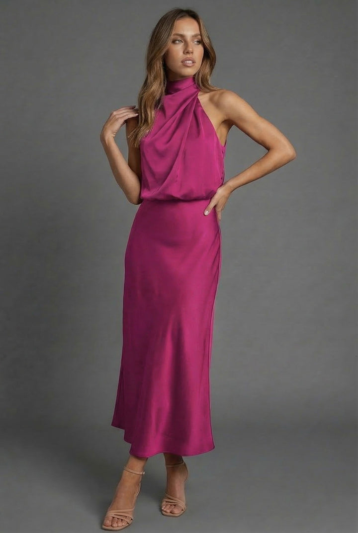 Women's Halterneck Wedding Guest Midi Dress