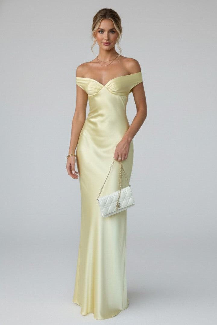 Women's Prom & Wedding Fitted Off Shoulder Sheath Yellow Sleeveless Maxi Dress