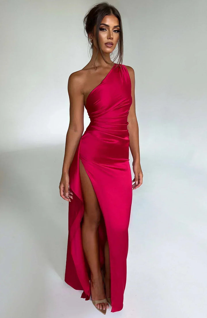 Women's Asymmetric One-Shoulder Refined Maxi Dress