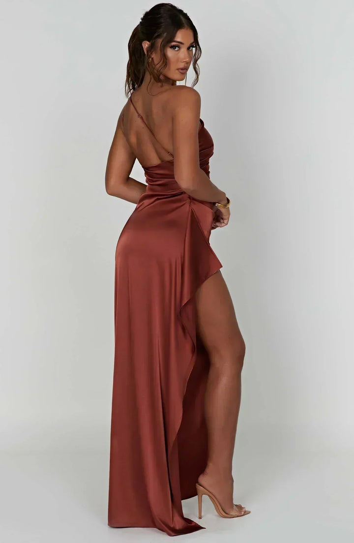 Women's Asymmetric One-Shoulder Refined Maxi Dress