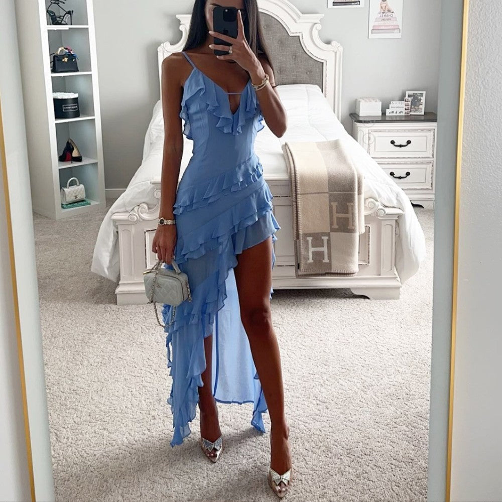 Women's Sleeveless High-Low Ruffle Dress