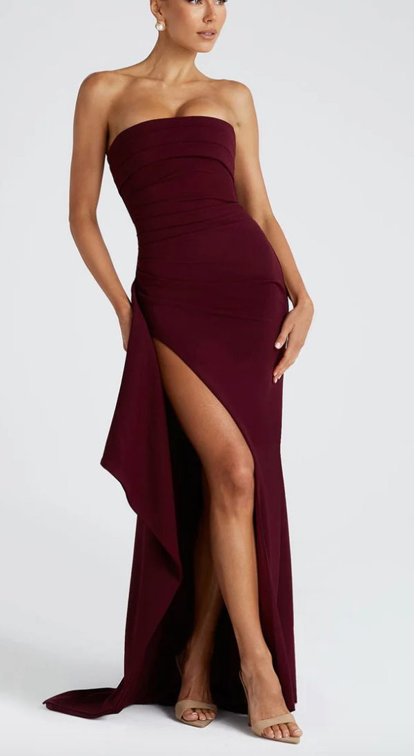 Women's Strapless High Slit Maxi Dress