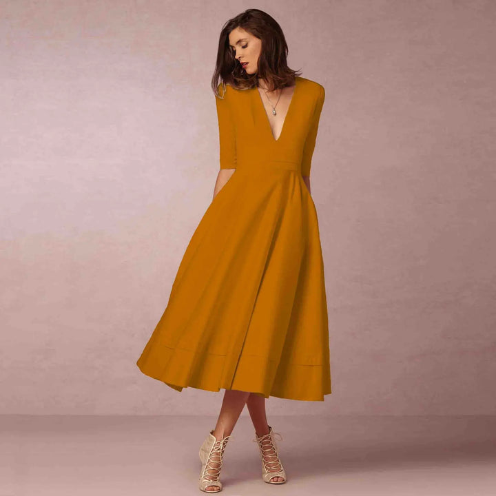 Women's Chic Deep V-Neck Midi Dress