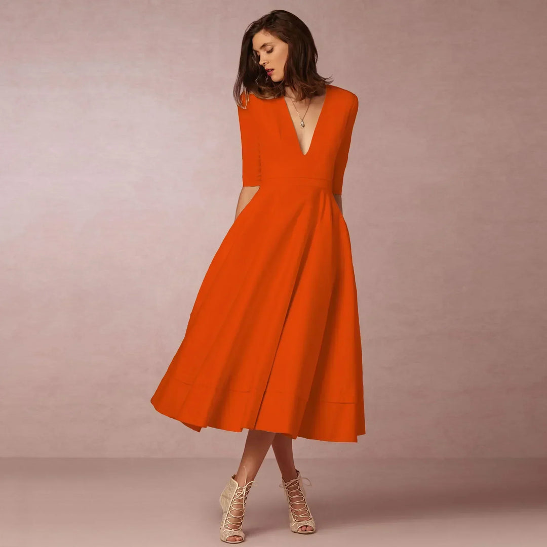 Women's Chic Deep V-Neck Midi Dress