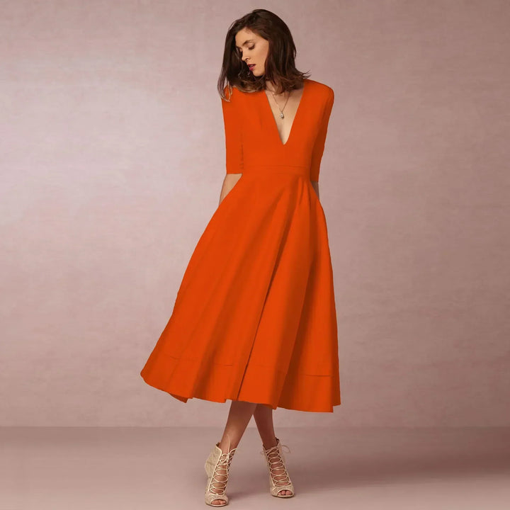 Women's Chic Deep V-Neck Midi Dress