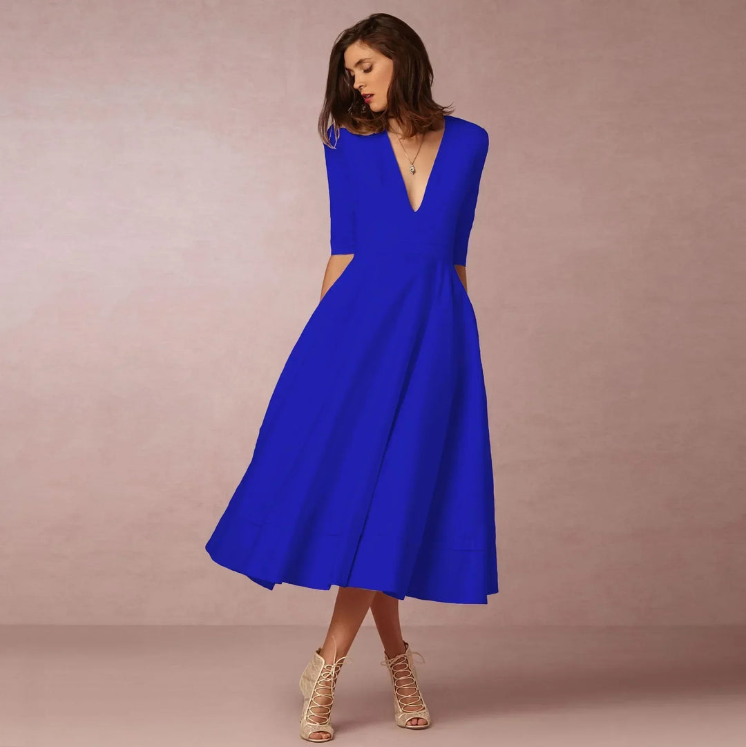 Women's Chic Deep V-Neck Midi Dress