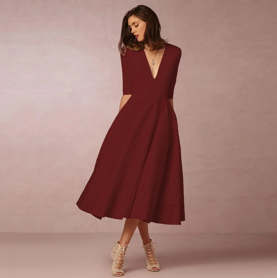 Women's Chic Deep V-Neck Midi Dress
