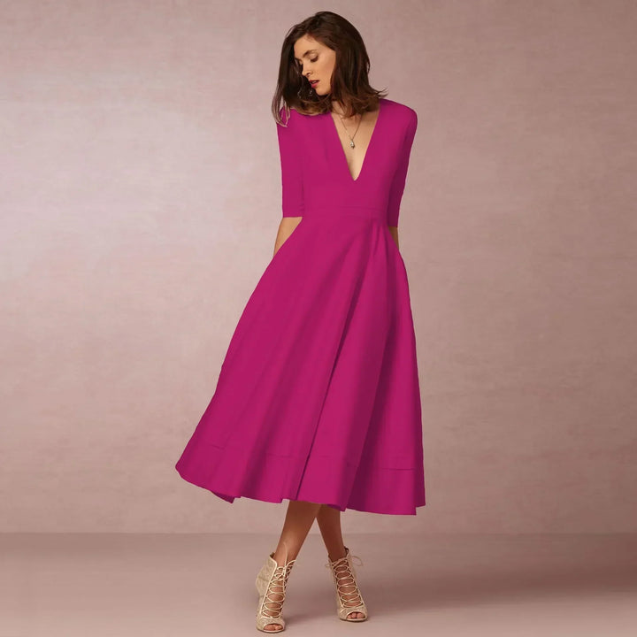 Women's Chic Deep V-Neck Midi Dress
