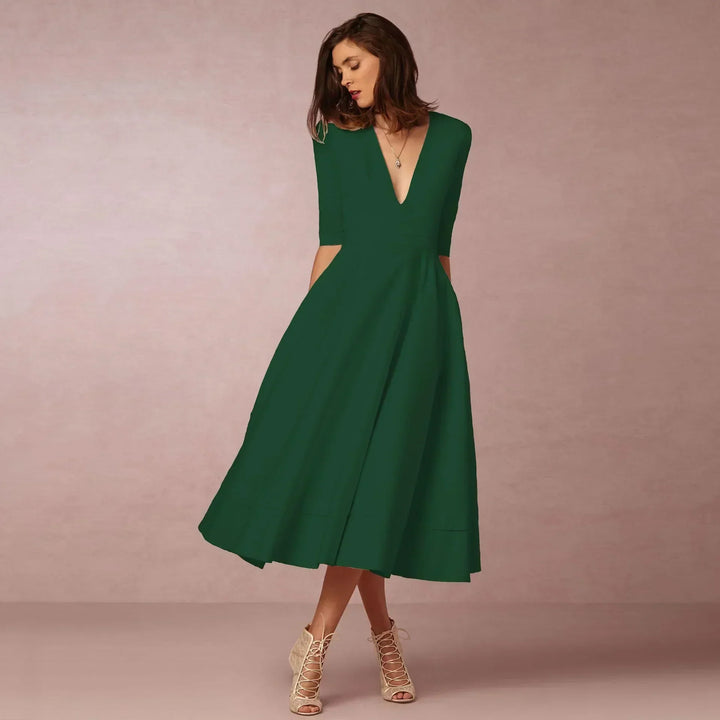 Women's Chic Deep V-Neck Midi Dress