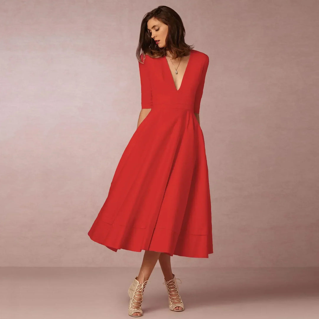 Women's Chic Deep V-Neck Midi Dress