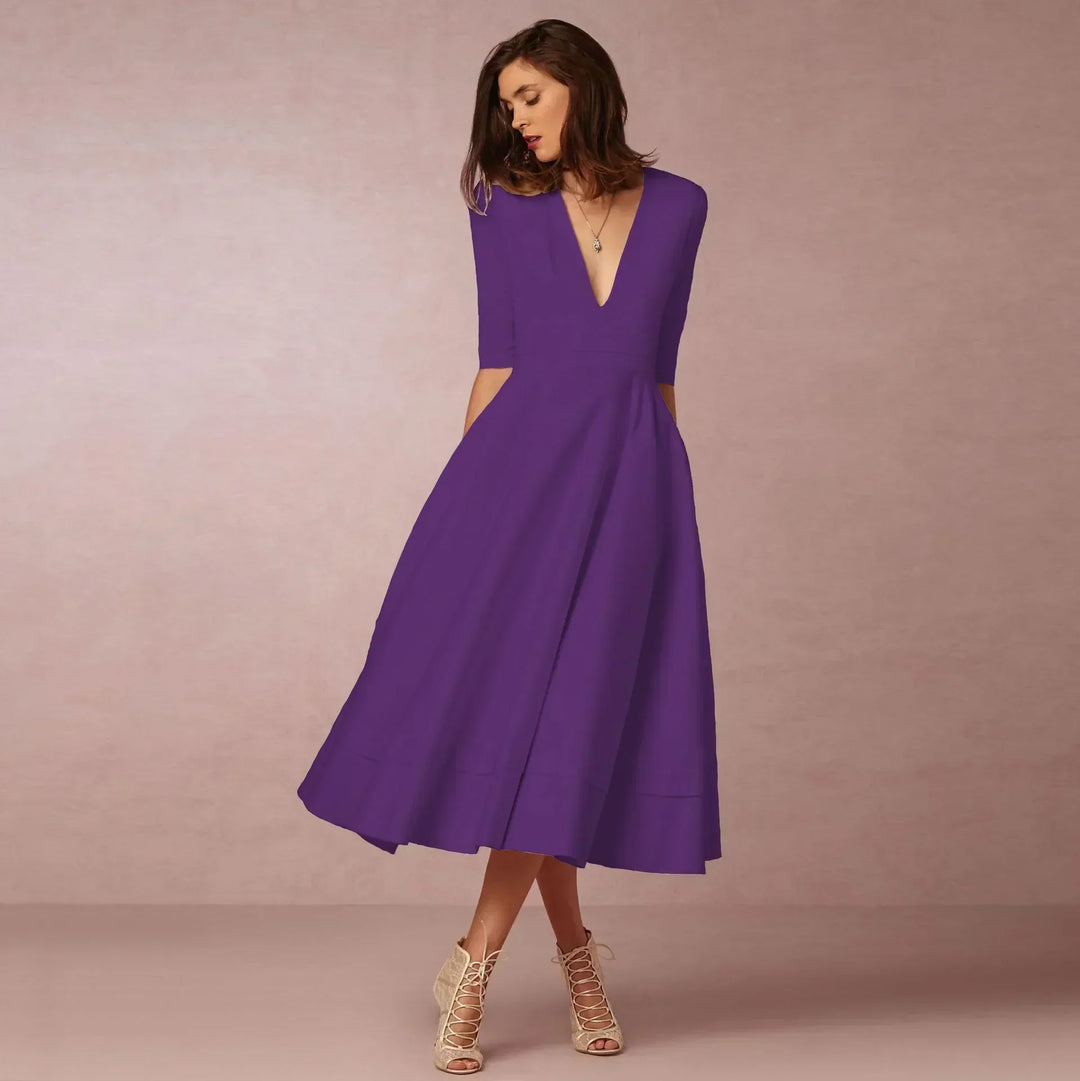 Women's Chic Deep V-Neck Midi Dress