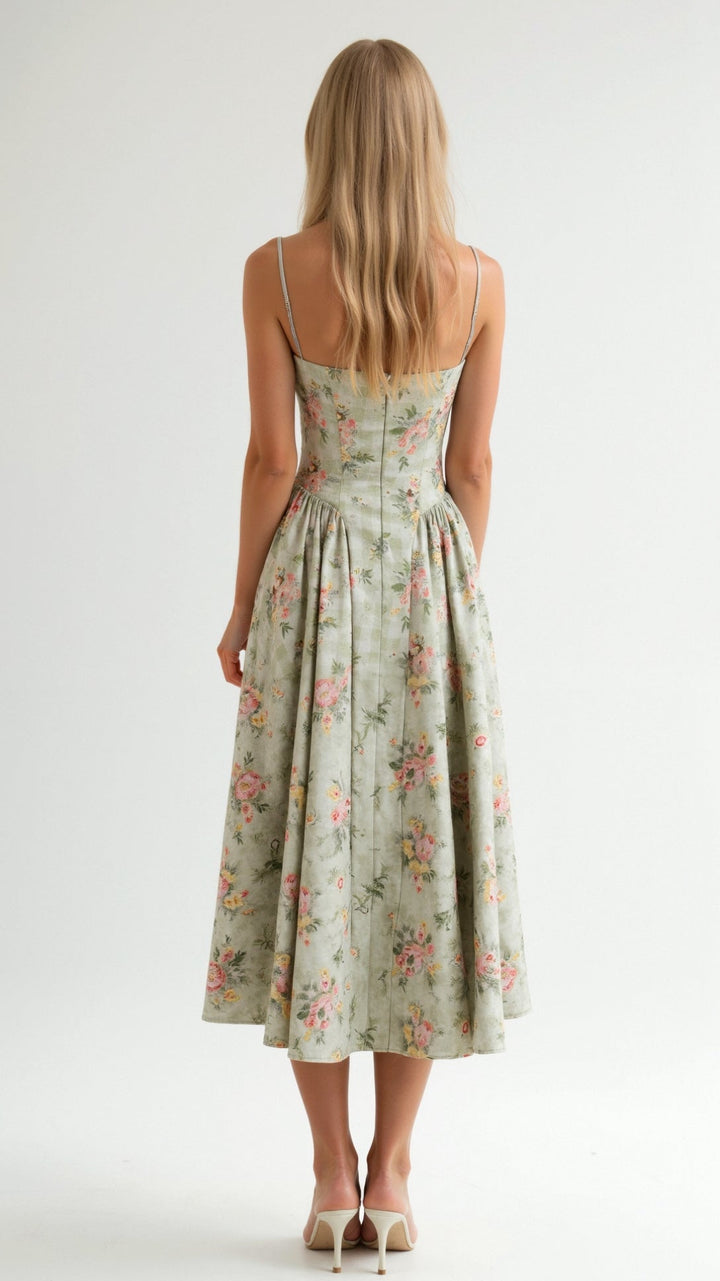 Women's Spaghetti Straps Corset Midi Dress