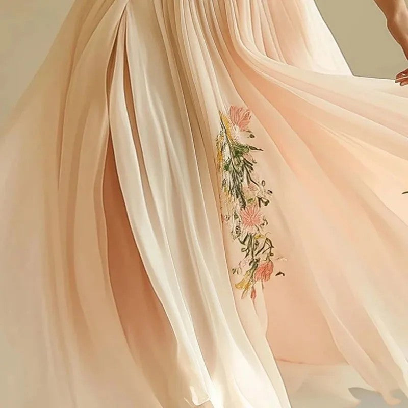 Women's Wedding Guest Floral V-Neck Flowy Maxi Dress