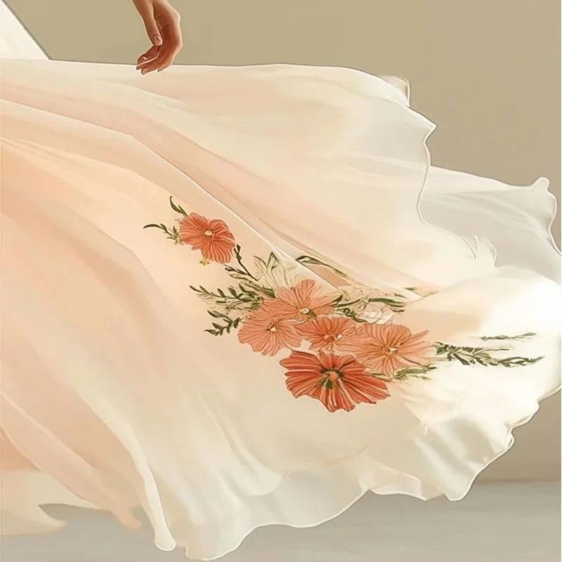 Women's Wedding Guest Floral V-Neck Flowy Maxi Dress