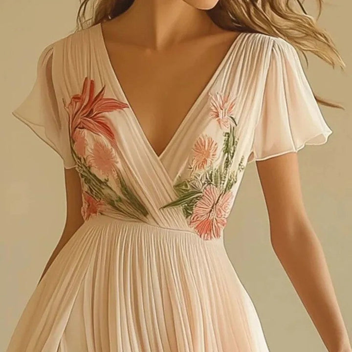 Women's Wedding Guest Floral V-Neck Flowy Maxi Dress