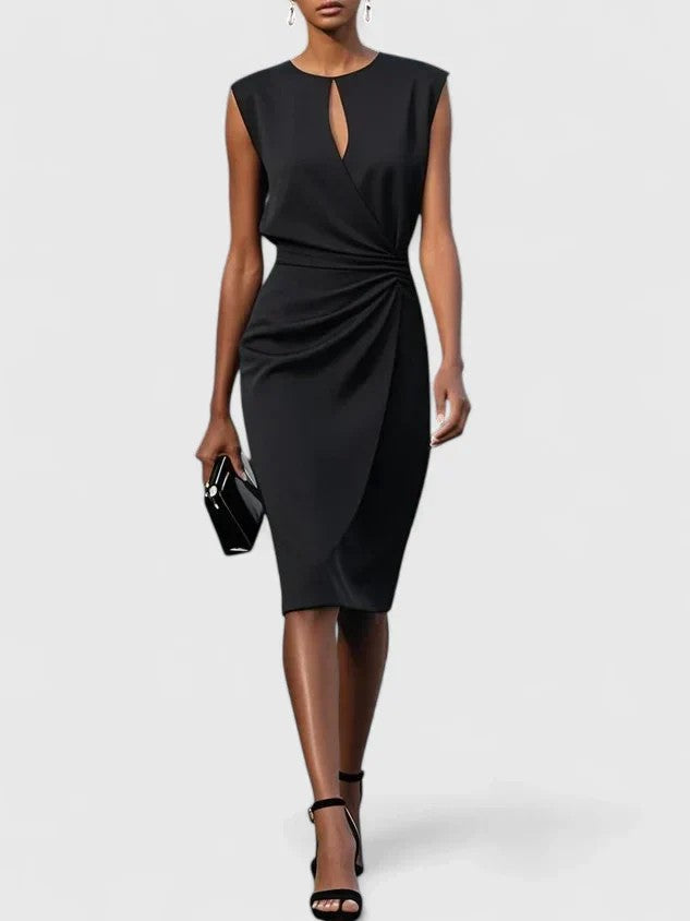 Women's Wedding Guest Keyhole Ruched Sleeveless Midi Dress