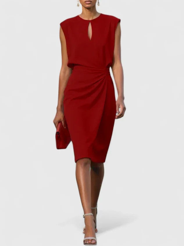 Women's Wedding Guest Keyhole Ruched Sleeveless Midi Dress
