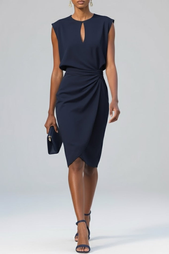 Women's Wedding Guest Ruched Keyhole Neck Midi Dress