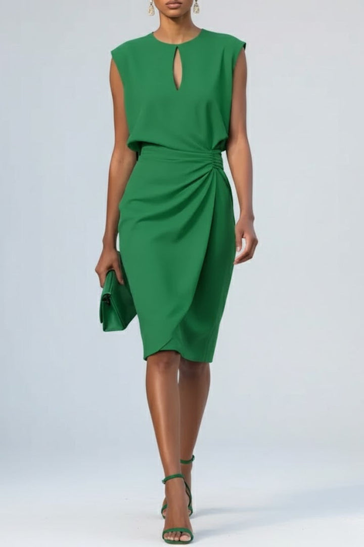 Women's Wedding Guest Ruched Keyhole Neck Midi Dress