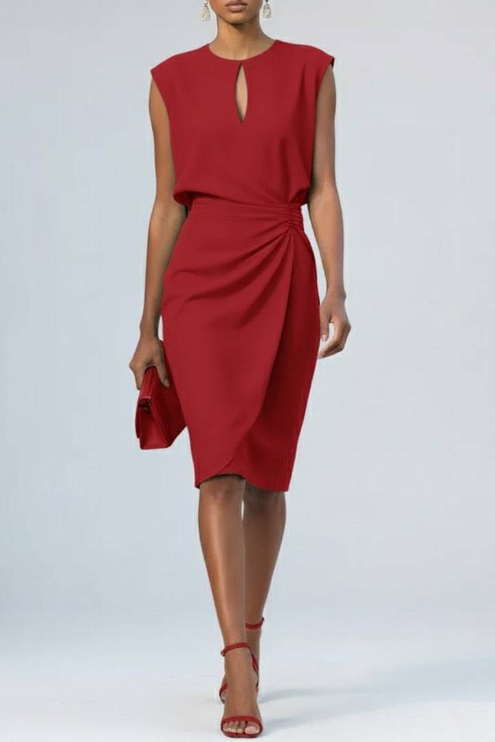 Women's Wedding Guest Ruched Keyhole Neck Midi Dress