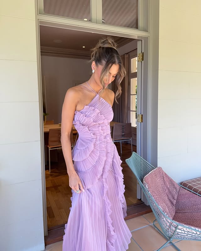 Women's Wedding Guest Ruffle Halter Maxi Dress Formal Gown
