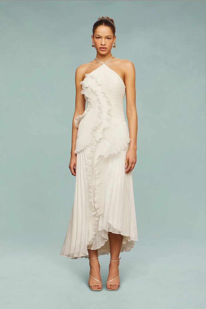 Women's Wedding Guest Ruffle Halter Maxi Dress Formal Gown
