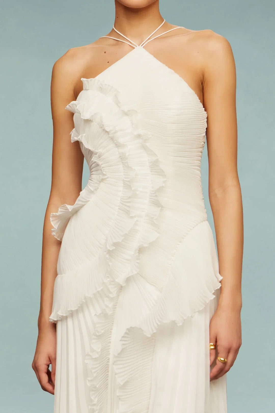 Women's Wedding Guest Ruffle Halter Maxi Dress Formal Gown