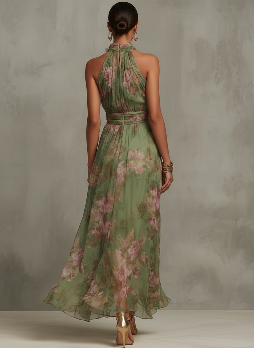 Women's Elegant Floral Maxi Halter Dress