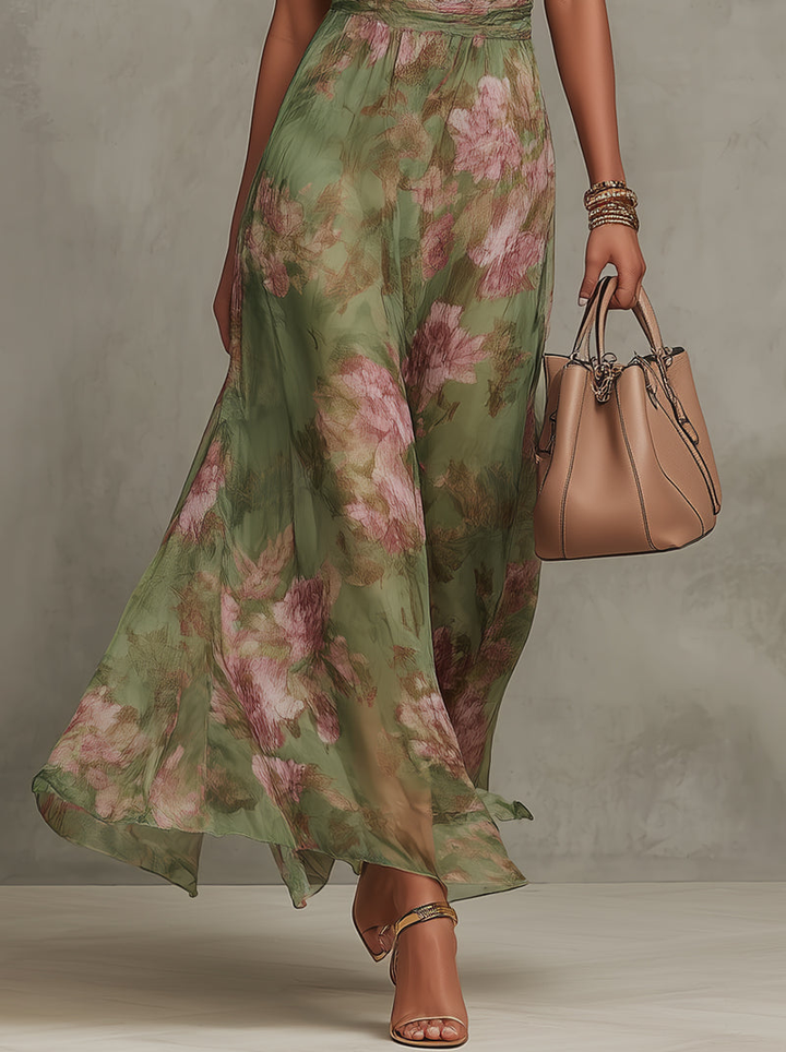 Women's Elegant Floral Maxi Halter Dress