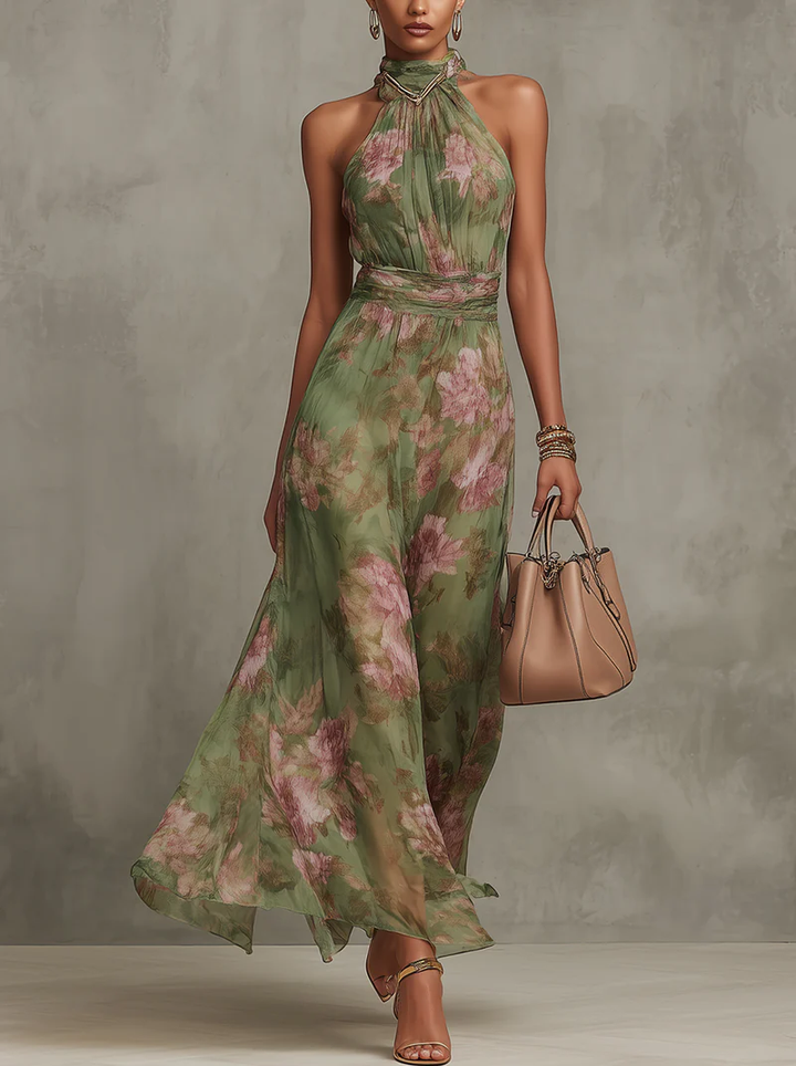 Women's Elegant Floral Maxi Halter Dress