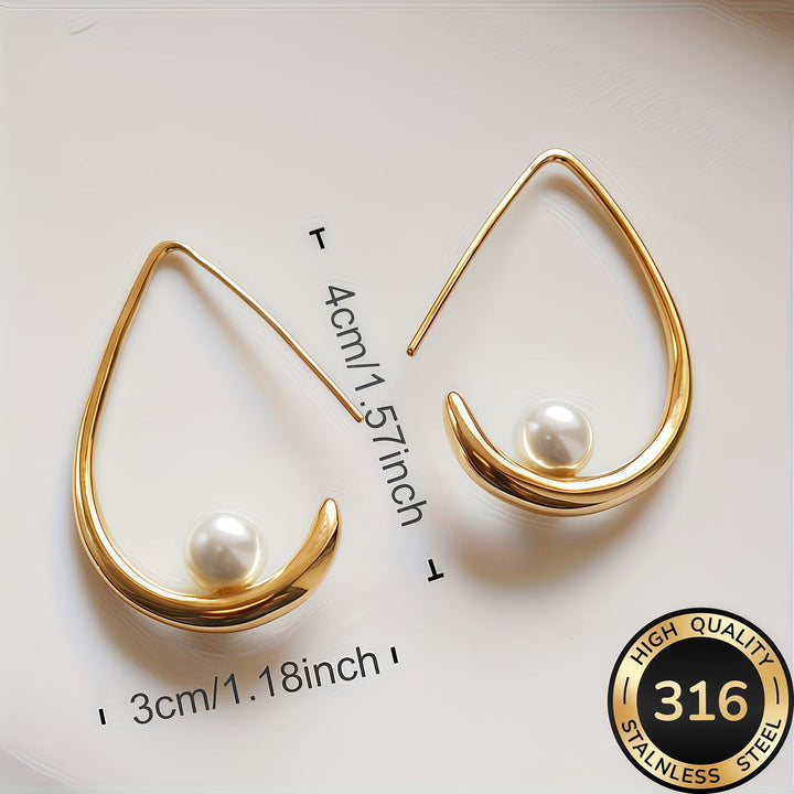 Women's Elegant Half-Moon Hoop Pearl Earrings