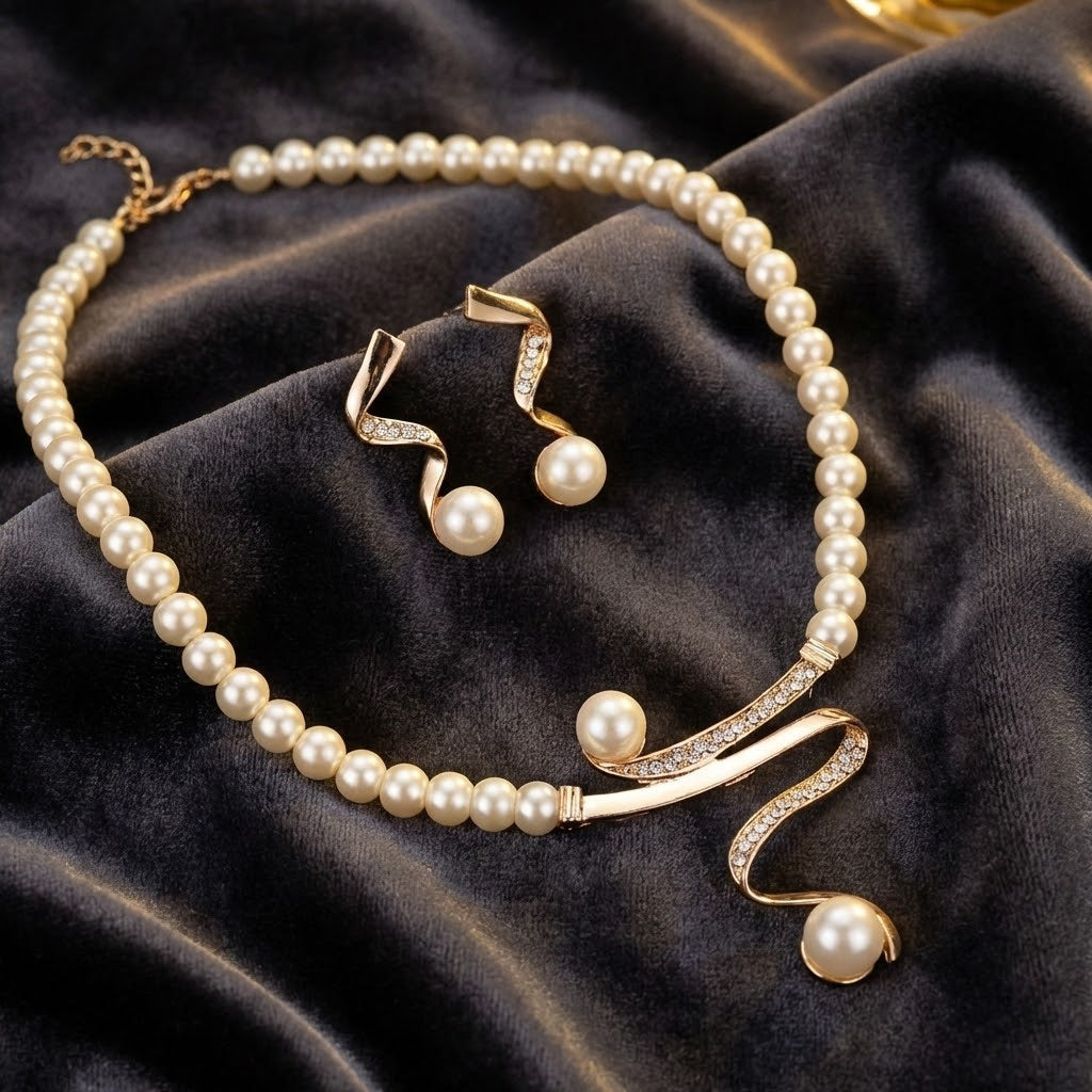 Women's Elegant Pearl Wave Jewelry Set