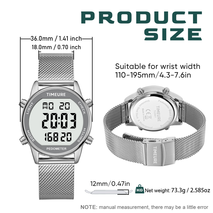 Addison TIMEURE Ladies' Waterproof Pedometer Watch 2401-Steel Tape