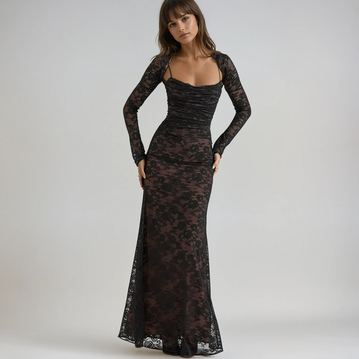 Women's Elegant Long Lace Wedding Guest Maxi Dress