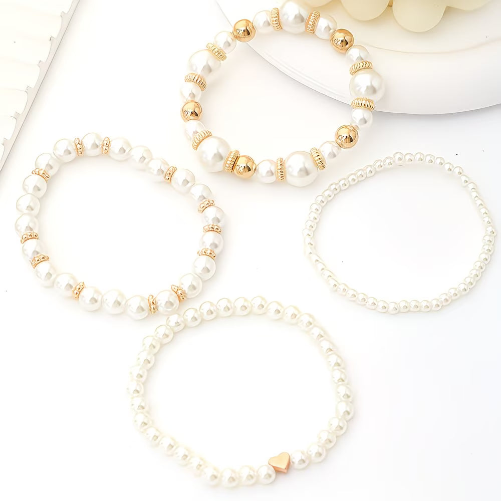Women's Elegant Set of 4 Bracelets with Pearls Bracelet Set