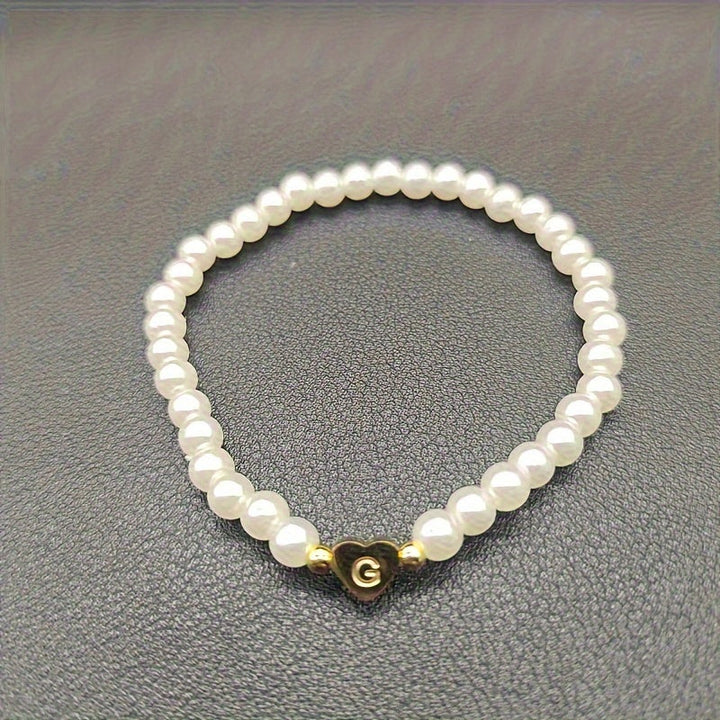 Personalized Pearl Bead Bracelet with Heart Initial Charm