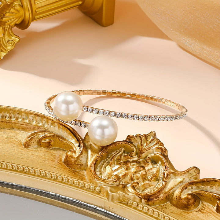 Inlaid Rhinestone Pearl Bracelet
