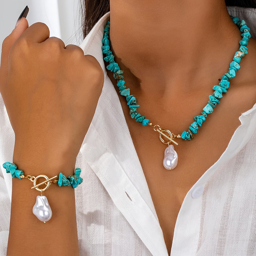 Necklace and bracelet set with turquoise