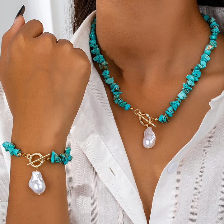 Necklace and bracelet set with turquoise
