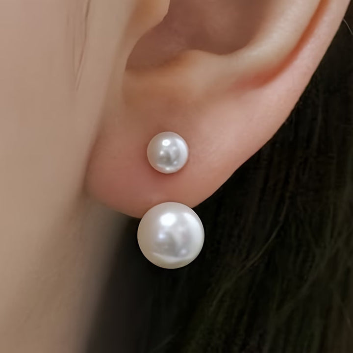 Women's Elegant Double Pearl Drop Stud Earrings