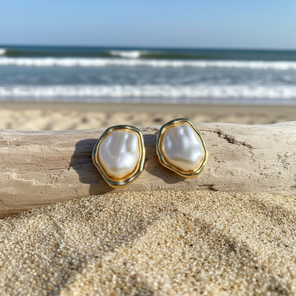 Irregular Design Stud Pearl Earrings