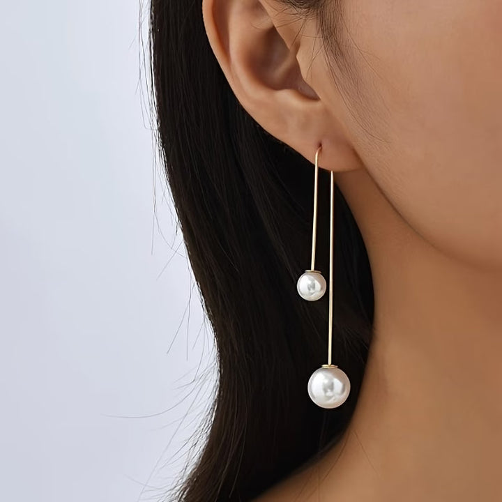 Women's Elegant Shiny Pearl Drop Statement Earrings
