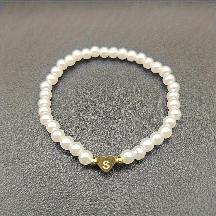 Personalized Pearl Bead Bracelet with Heart Initial Charm